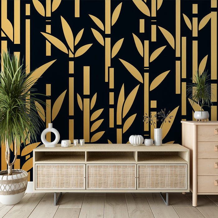 Black gold bamboo wallpaper mural | Geometric plants - Carving wallpaper