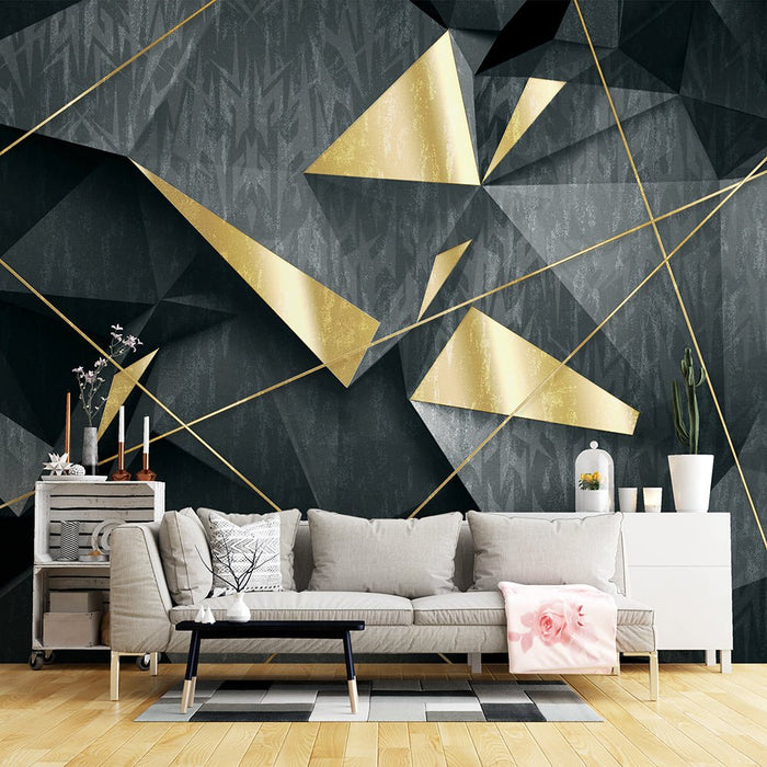 Black Gold Geometric Stereoscopic Wallpaper Mural | Abstract Art - Carving wallpaper
