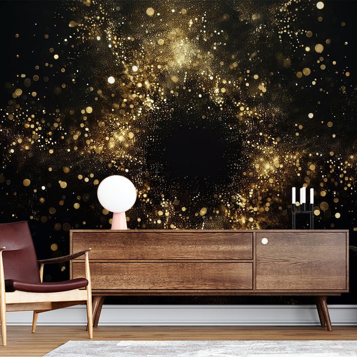 Black gold style wallpaper mural | Gold particles shimmer like stars - Carving wallpaper
