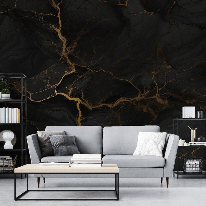Black marble effect wallpaper mural | Gold texture - Carving wallpaper