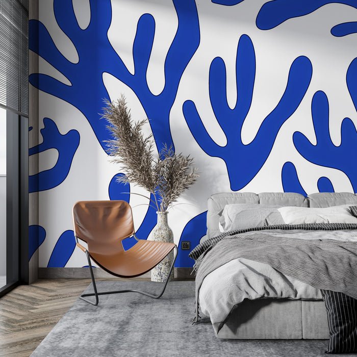 Blue Coral Wallpaper | Abstract Silhouette on White Background - Carving wallpaper