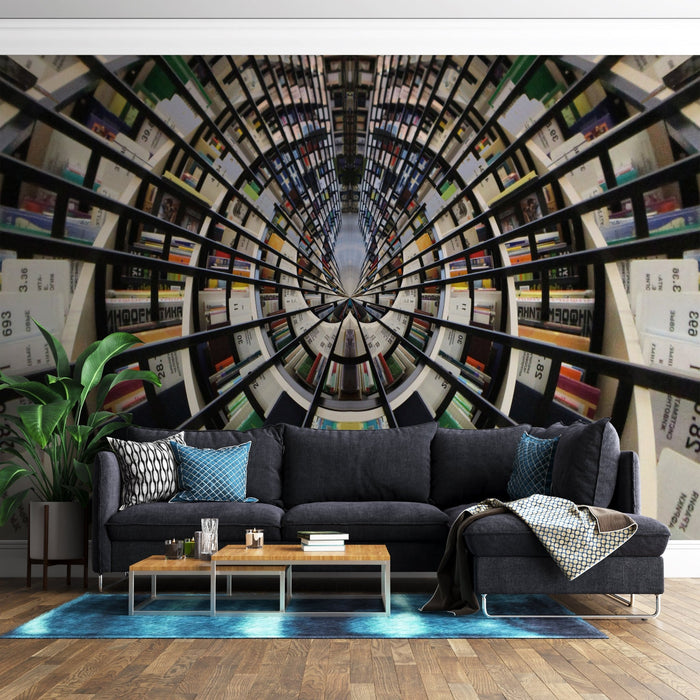 Bookshelf Wallpaper Mural | Library - Carving wallpaper