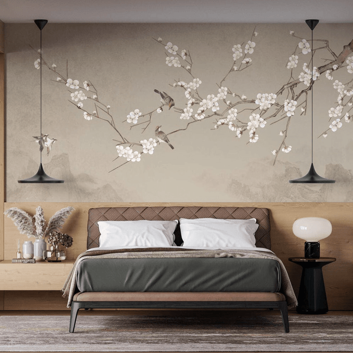 Cherry blossom tree wallpaper with white flowers - Carving wallpaper