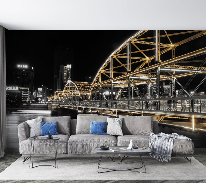 City Night Scene Bridge Wallpaper Mural | City Night Scene Bridge Wallpaper - Carving wallpaper