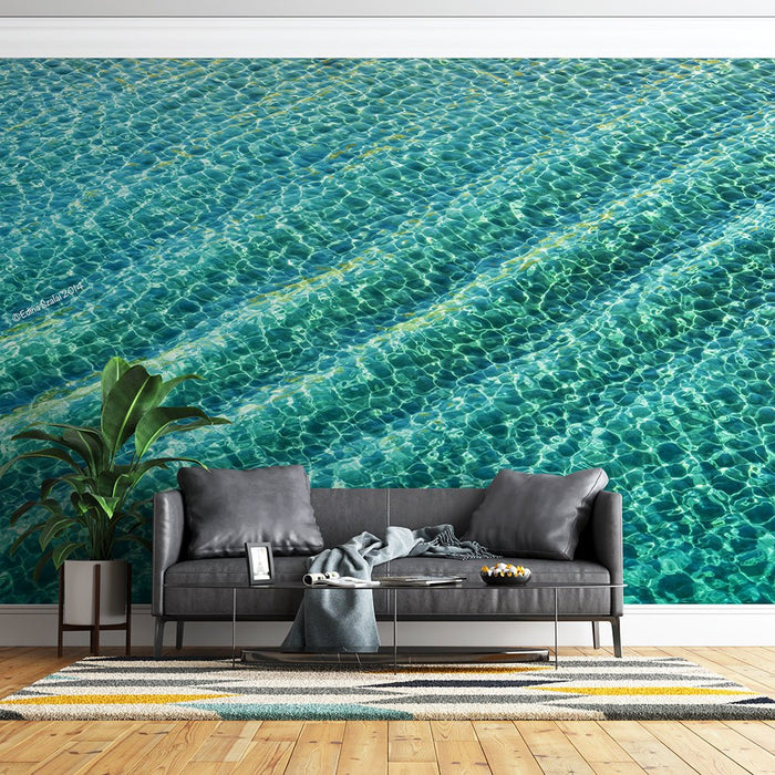 Clear Water Wave Wallpaper Mural | Blue Green Water Patterns - Carving wallpaper