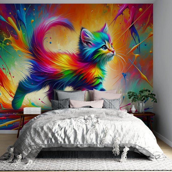 Colorful Cat Wallpaper Mural | Color Splash - Carving wallpaper
