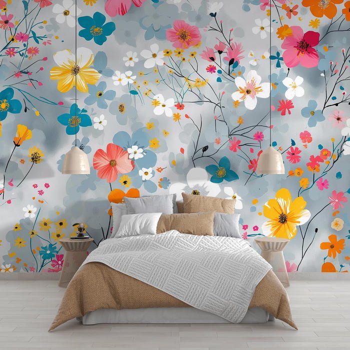 Colorful Wildflower Wallpaper Mural | Colorful Flower Patterns - Carving wallpaper