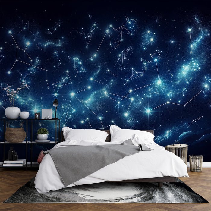 Constellation Wallpaper Mural | Midnight Blue Thousands of Stars - Carving wallpaper