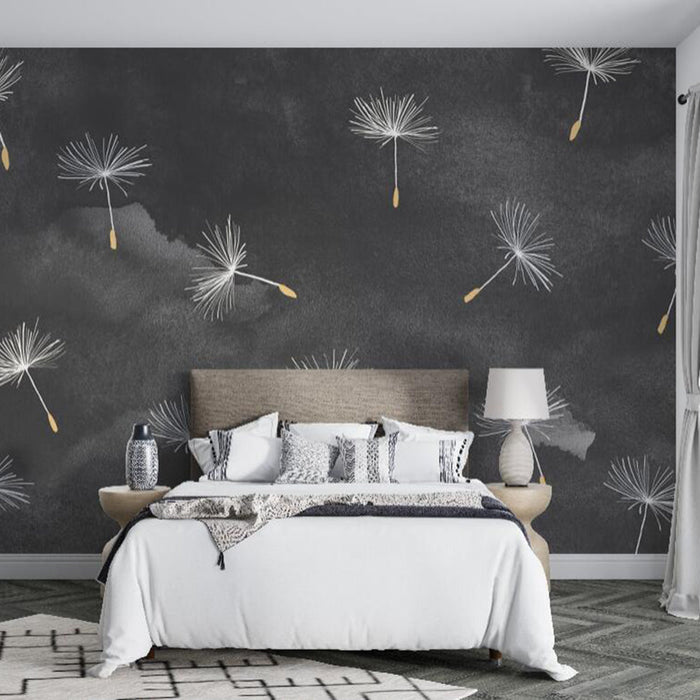Dandelion Wallpaper Mural | Dandelion Wallpaper with Grey Background - Carving wallpaper