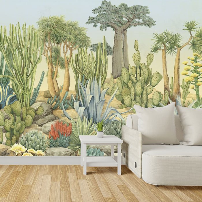 Desert plant wallpaper mural | Cactus succulent - Carving wallpaper