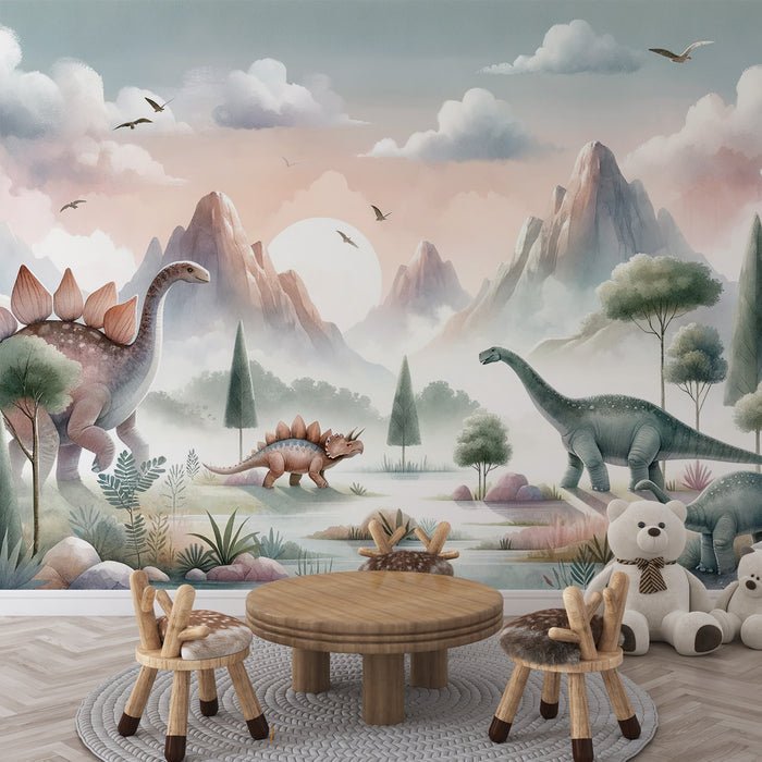 Dinosaur Wallpaper Mural | Valley with River - Carving wallpaper
