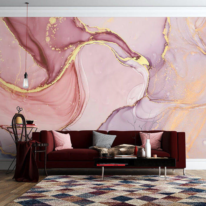 Dreamy Color Wallpaper Mural | Pink Purple Gold Fluid Art - Carving wallpaper