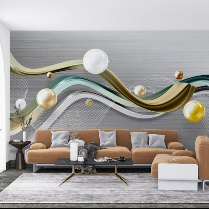Dynamic curve colored ball wallpaper | Streamlined colored ball mural - Carving wallpaper