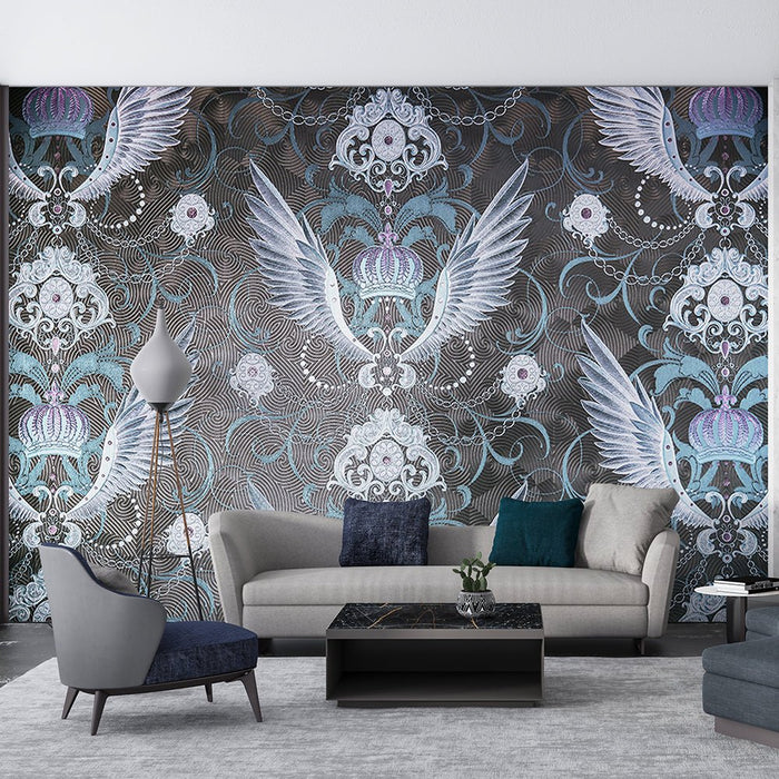Fantasy Wing Pattern Mural Wallpaper | Paired with Wings to Show Splendor - Carving wallpaper