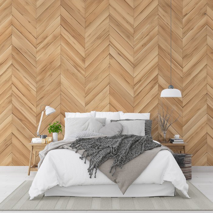 Fish bone pattern wood grain wallpaper mural | Light wood color - Carving wallpaper