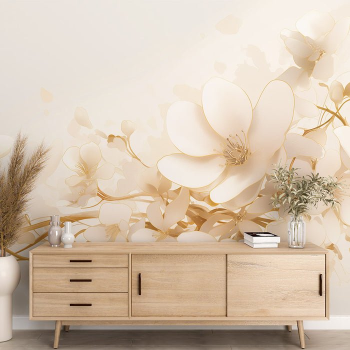 Flower Wallpaper Mural | White Flowers - Carving wallpaper