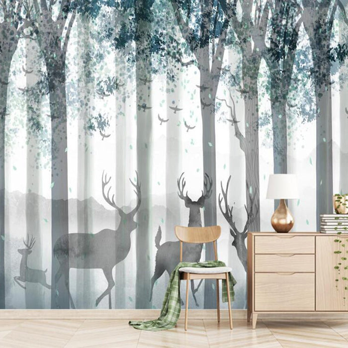 Forest Deer Shadow Wallpaper Mural | Natural and Quiet Wallpaper - Carving wallpaper