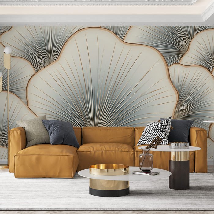 Ginkgo Leaf Geometric Wallpaper Mural | Metal Lines - Carving wallpaper
