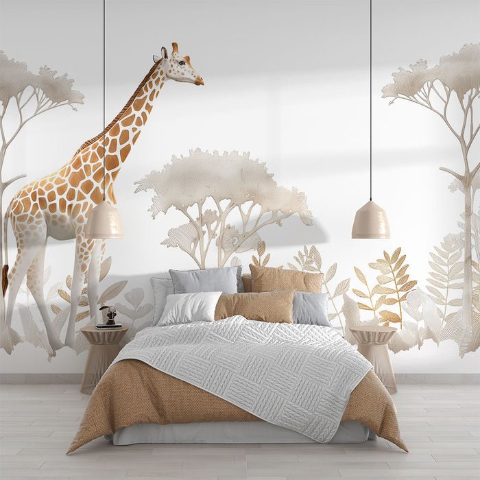 Giraffe Wallpaper Mural | Trees and Plants - Carving wallpaper