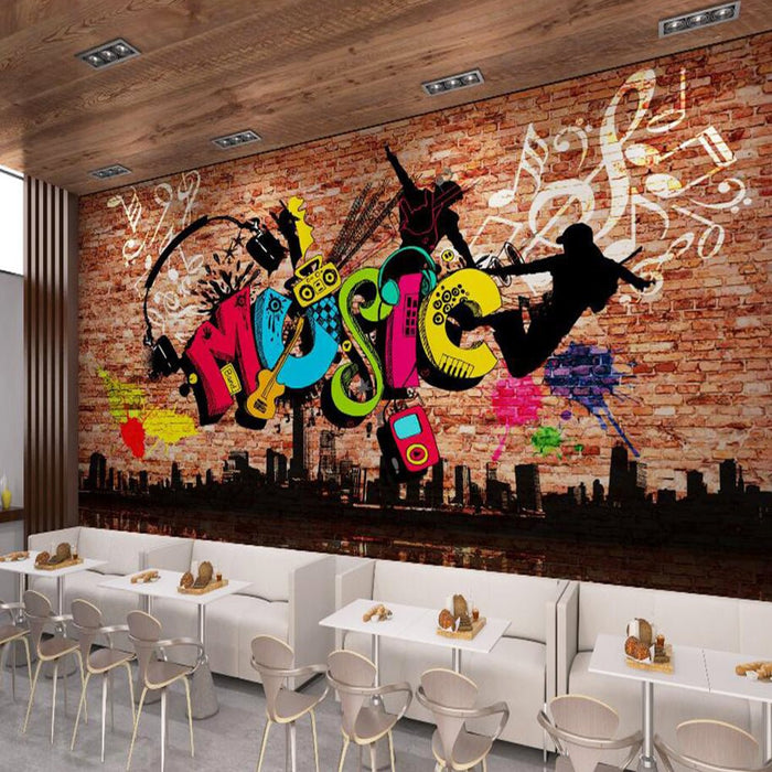 Graffiti style music mural | Brick wall music wallpaper - Carving wallpaper