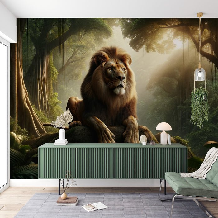 Jungle Lion Wallpaper Mural | Forest King - Carving wallpaper