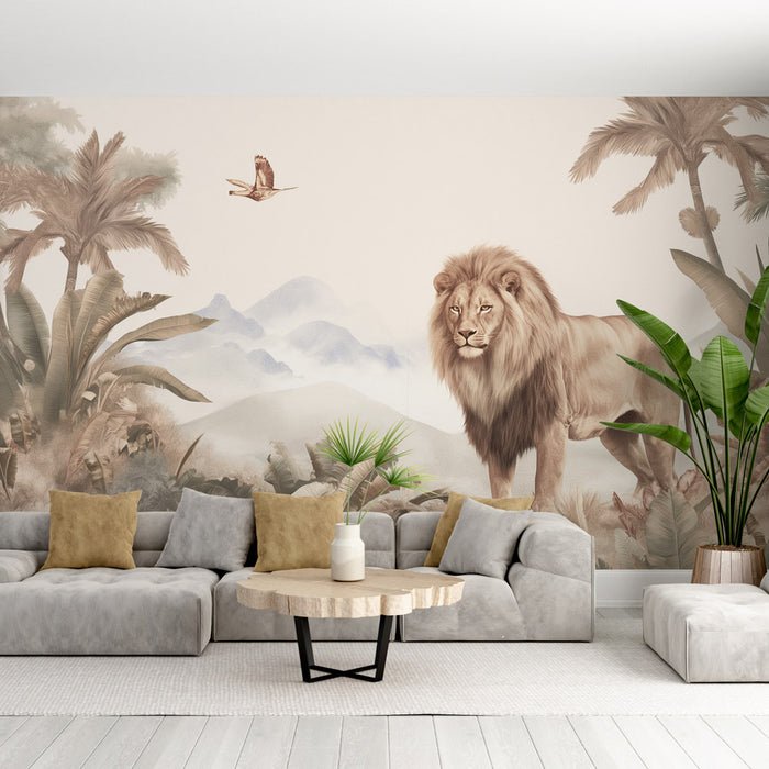 Lion Wallpaper Mural | Jungle - Carving wallpaper