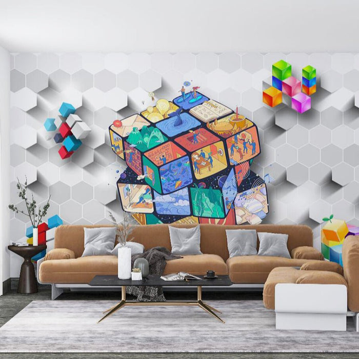 Magic Cube Mural Wallpaper | Creating Fun Art Space - Carving wallpaper