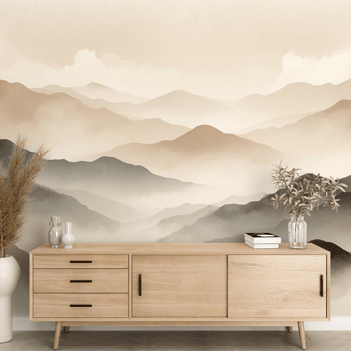 Mountain wallpaper with texture effect on neutral tones in horizontal direction - Carving wallpaper
