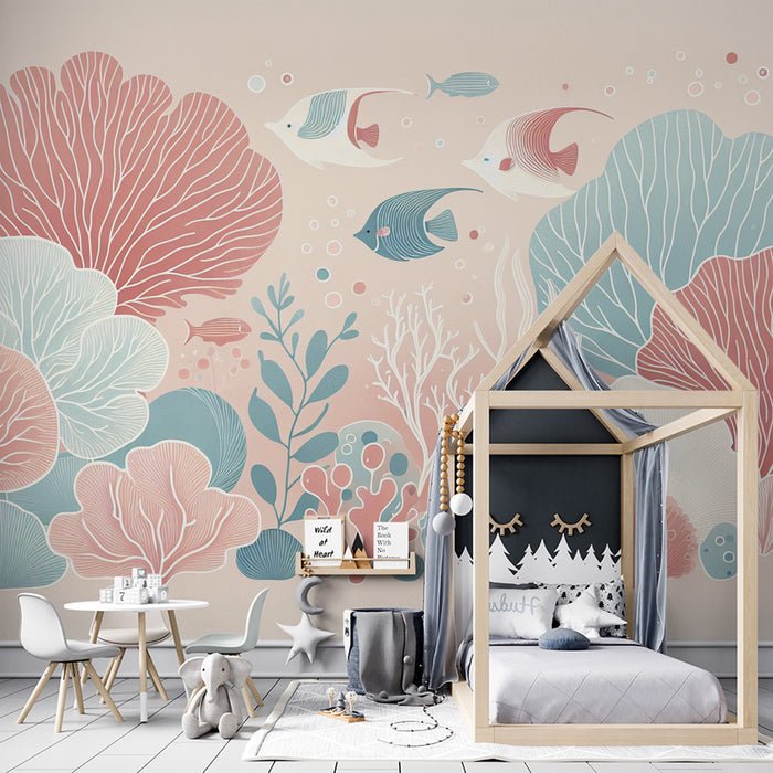 Ocean Wallpaper Mural | Coral Fish School - Carving wallpaper