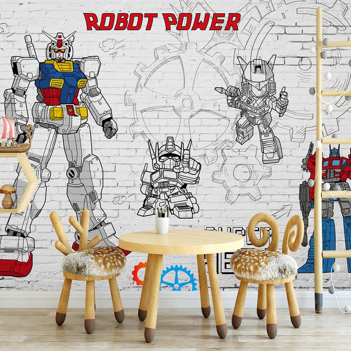 Robot themed wallpaper | Mech Warrior children's mural - Carving wallpaper