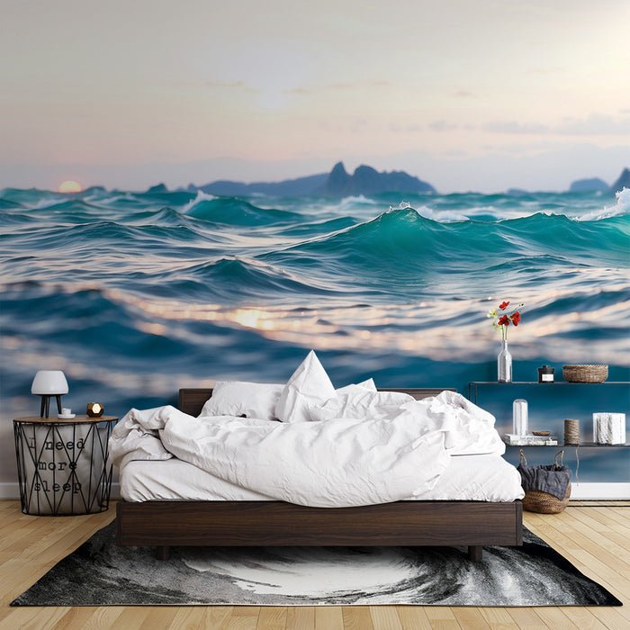 Sea view sunset wallpaper mural | Ocean style - Carving wallpaper