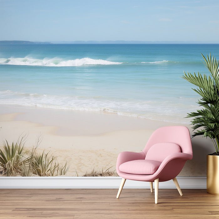 Seaside Wallpaper Mural | Blue Water and Sand - Carving wallpaper