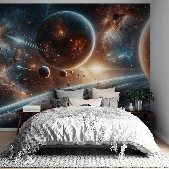 Space Wallpaper Mural | Realistic Planets and Galaxies - Carving wallpaper