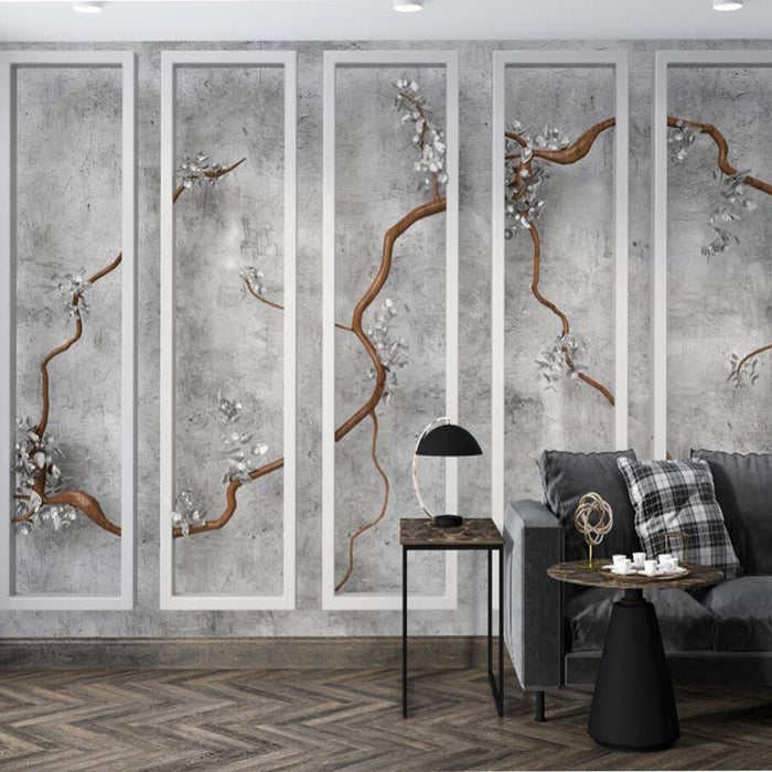 Splicing cement texture wallpaper mural | Dry wood silver leaf minimalist industrial style - Carving wallpaper