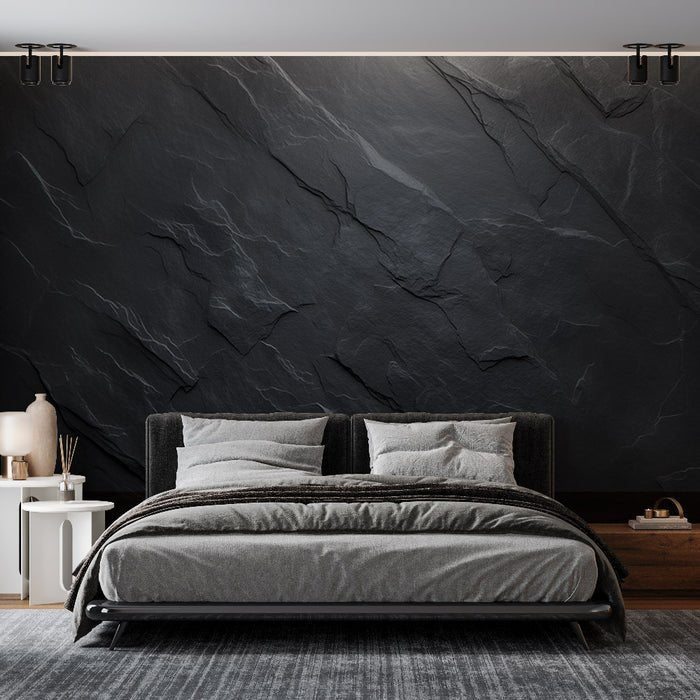 Stone imitation wallpaper mural | Black gray - Carving wallpaper