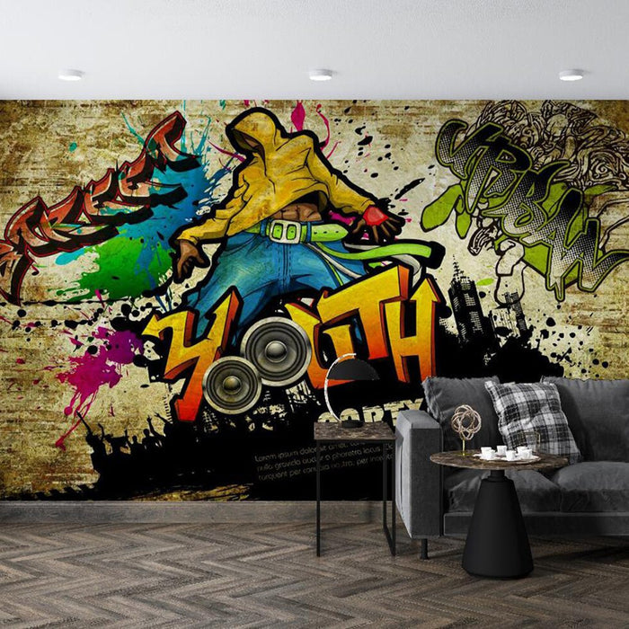 Street graffiti wallpaper mural | Trendy youth themed mural - Carving wallpaper