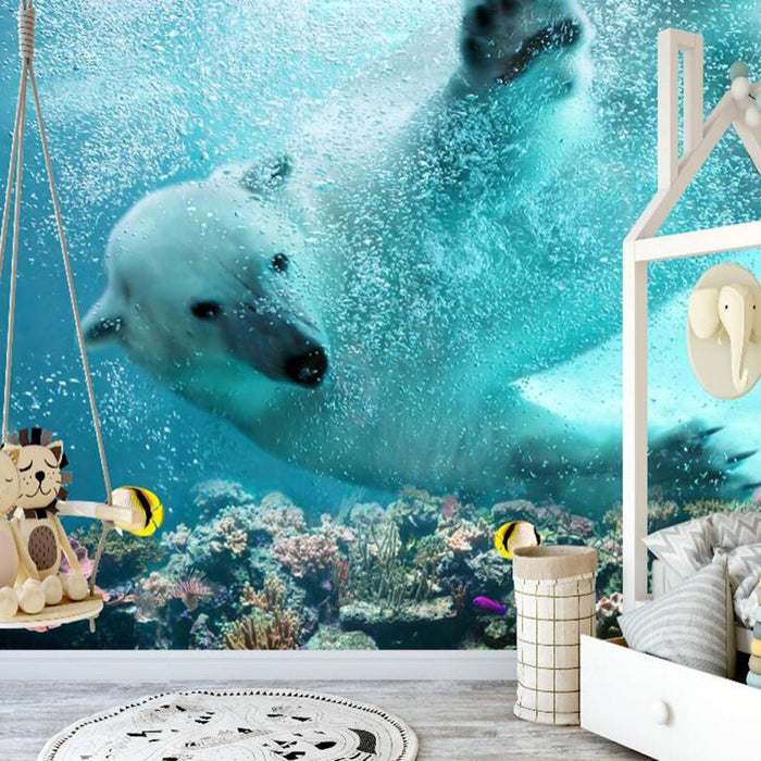 Underwater Polar Bear Children's Fun Wallpaper Mural | Dreamy and Cute - Carving wallpaper