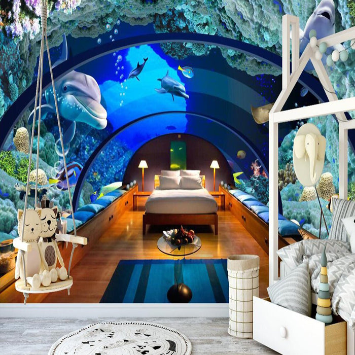 Underwater World Wallpaper Mural | Children's Dolphin Wallpaper - Carving wallpaper