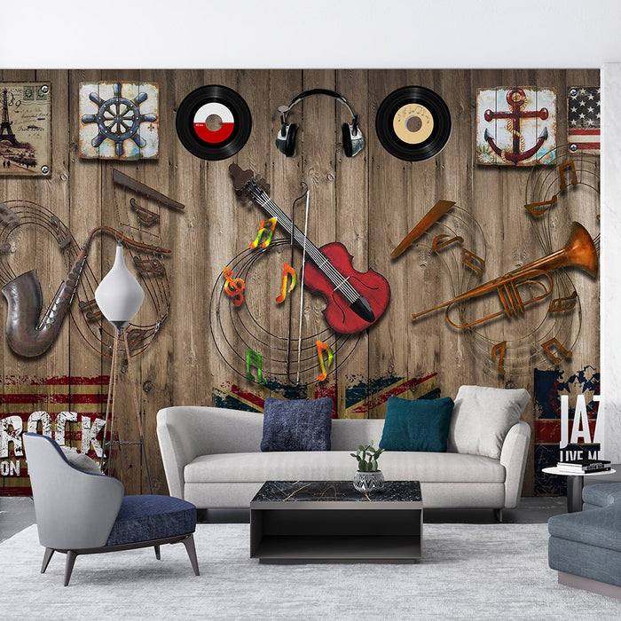 Vintage music elements wallpaper murals | Nostalgic instrument bar style - Carving wallpaper
