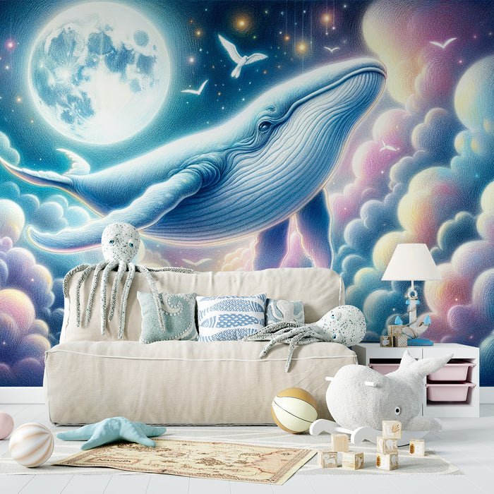 Whale Wallpaper Mural | Starry Sky and Sea of Clouds - Carving wallpaper