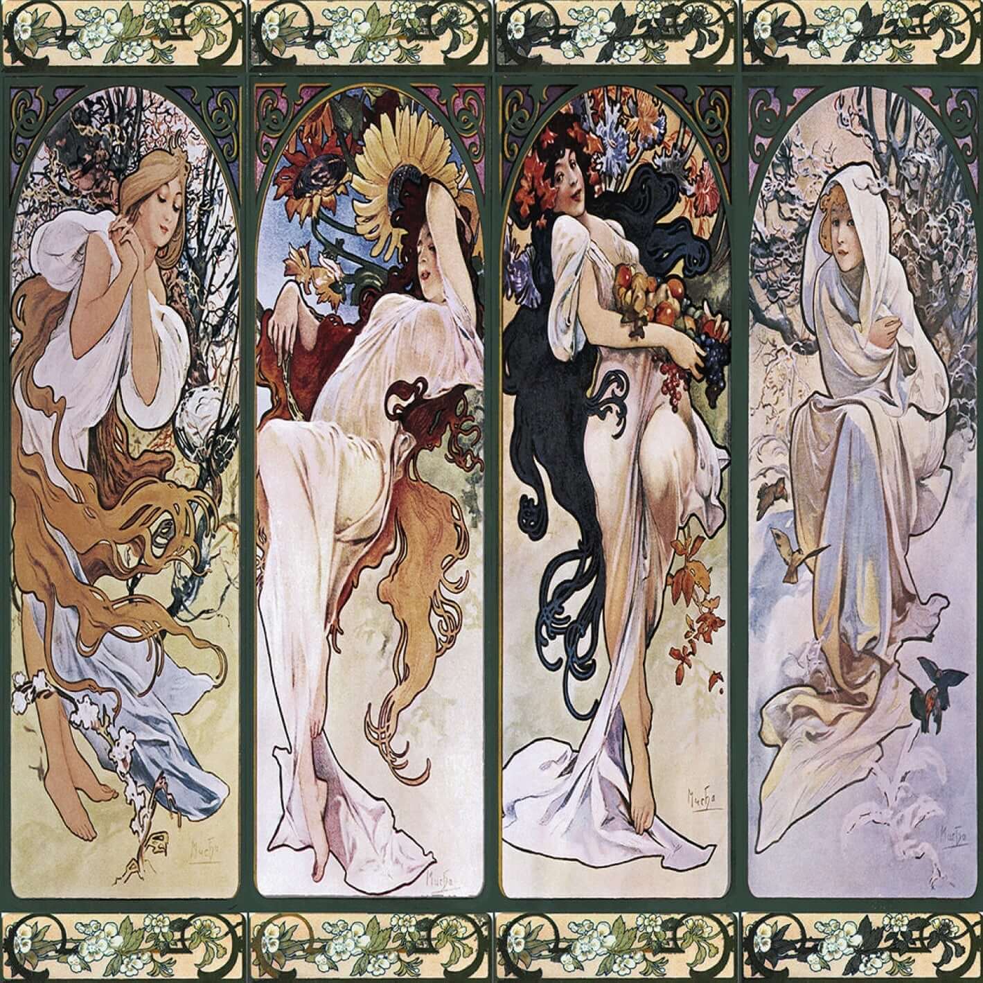 ✨ Transform Your Space into an Art Nouveau Masterpiece! ✨ Mucha-Inspired Four Seasons Goddess Wallpaper Mural