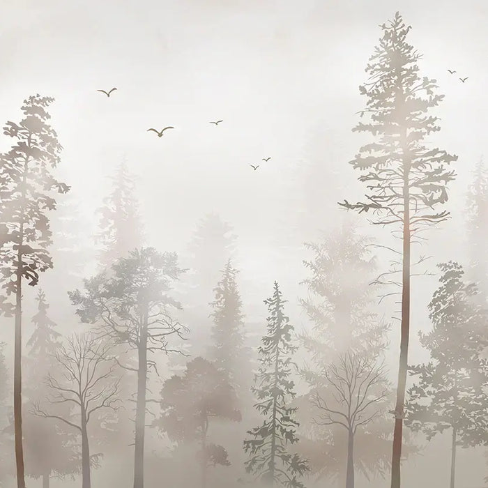 Rediscover Tranquility: Transform Your Home with Misty Forest Wallpaper - Misty forest wallpaper with calm, foggy pines for Nordic minimalism and serene interiors