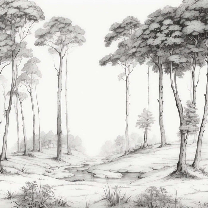 Transform Your Space with Serene Black and White Forest Wallpaper