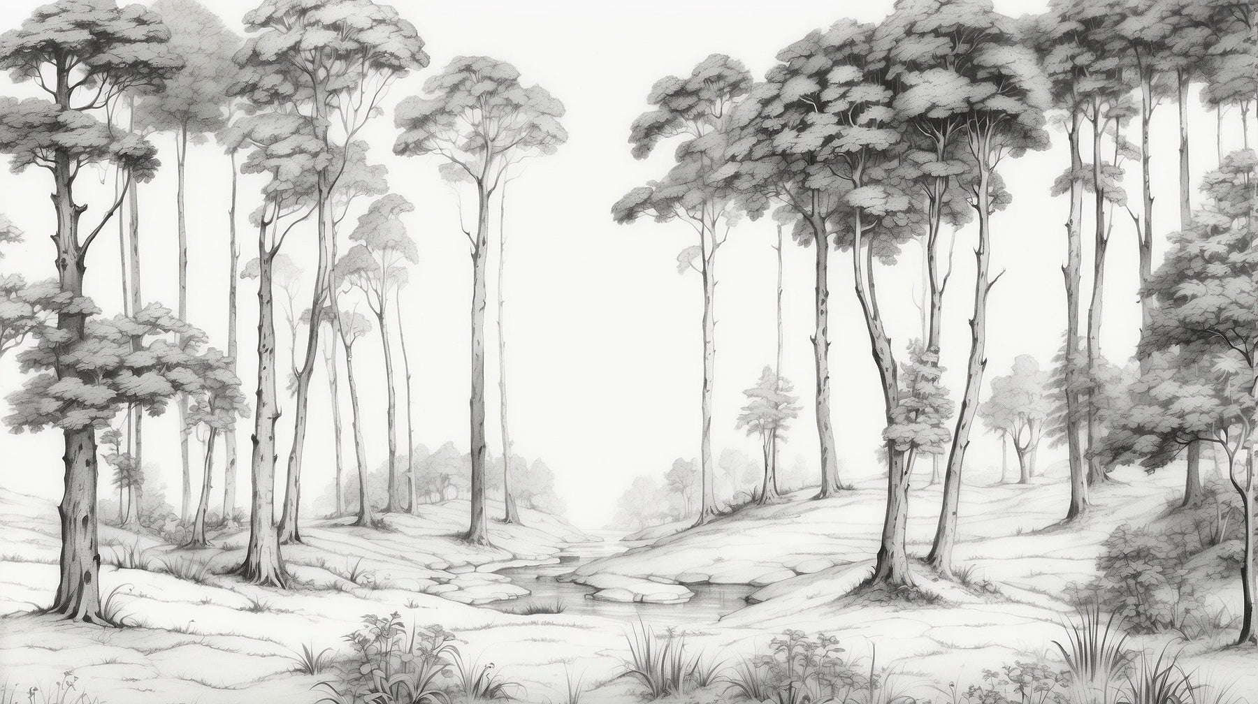 Transform Your Space with Serene Black and White Forest Wallpaper