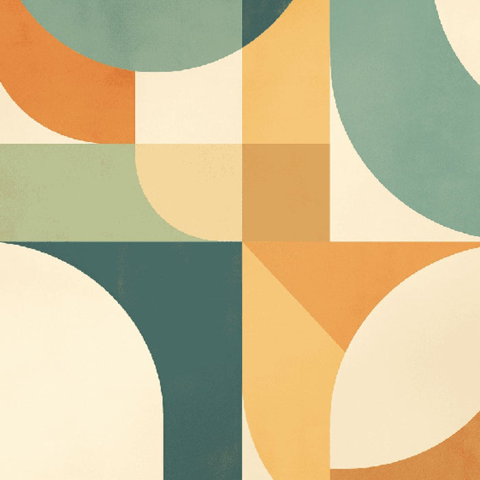 Retro Geometric Wallpaper Mural | Orange, Green, Blue & Beige | Abstract Design | Modern Wall Decor