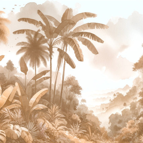 Beige Jungle Watercolor Wallpaper – Serene Tropical Botanical Art