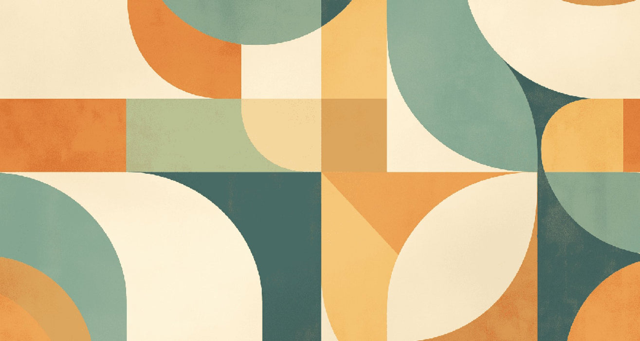 Retro Geometric Wallpaper Mural | Orange, Green, Blue & Beige | Abstract Design | Modern Wall Decor
