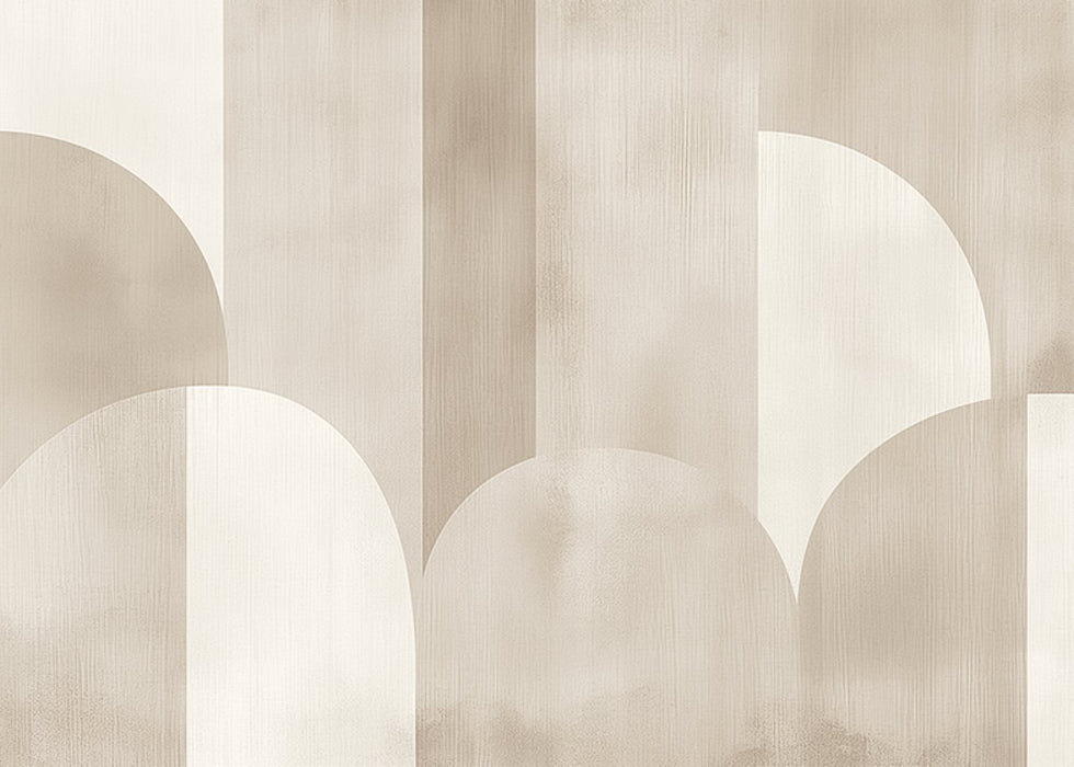 Minimalist Geometric Half-Circle Wallpaper Mural | Beige & White Modern Design