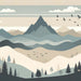 Baby Mountain Wallpaper Mural – Serene Neutral-Toned Peaks & Forest with layered mountains, trees & birds in soft neutral palette