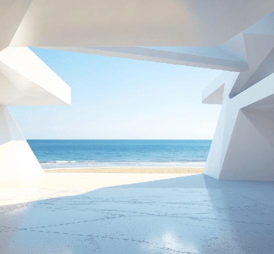 Geometric Ocean Mural Wallpaper | Modern Minimalist Seascape | Bedroom & Living Room